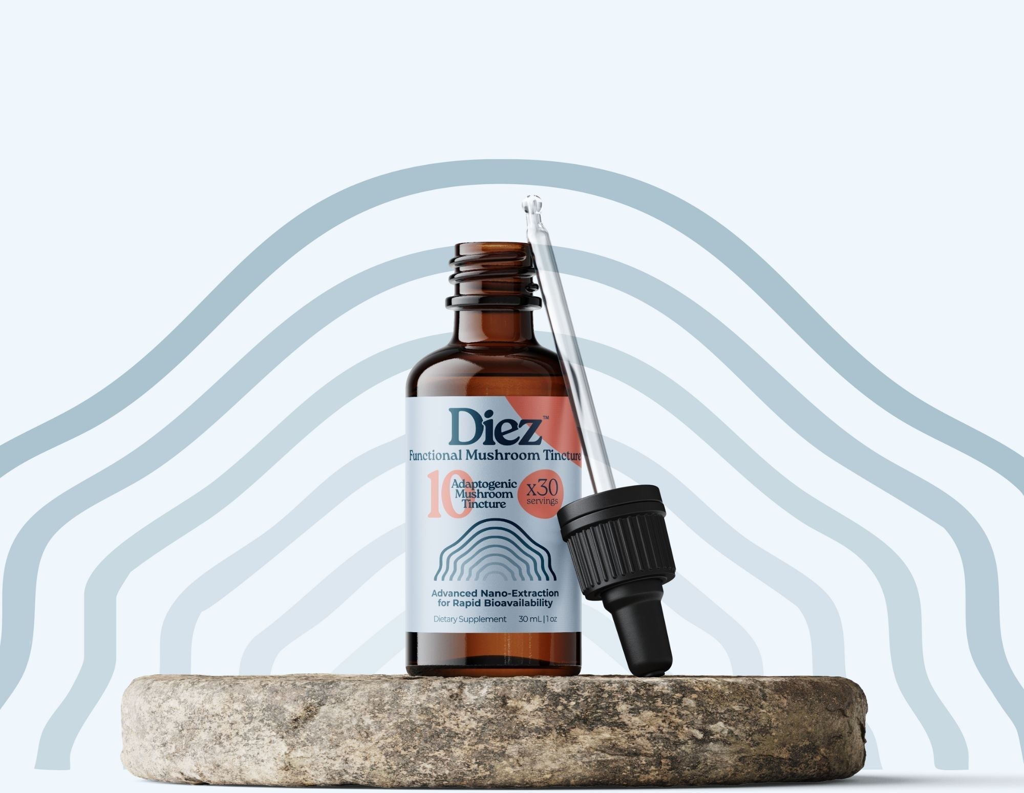 Illustration of nano-emulsified mushroom particles vs. standard extract — DIEZ